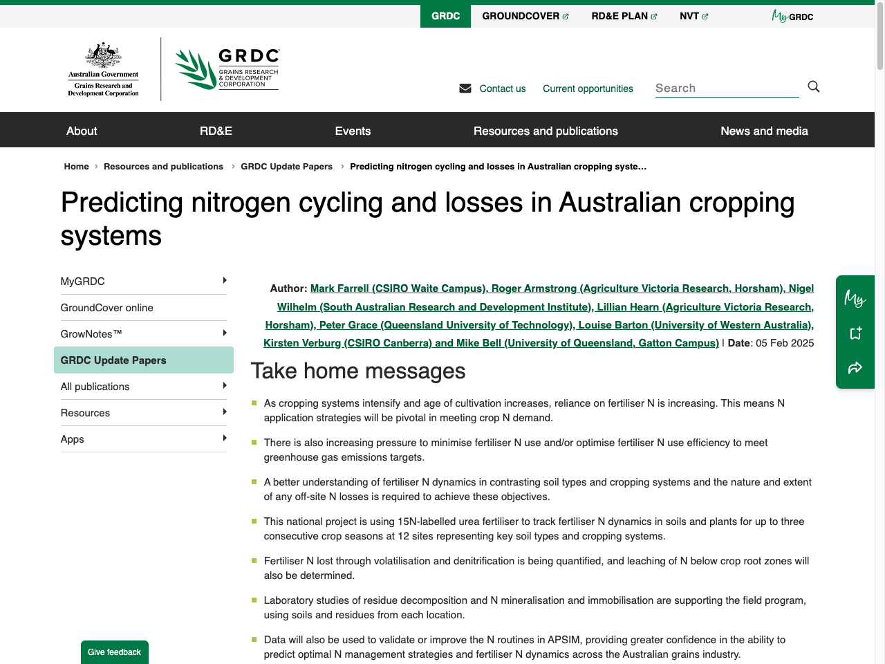 Preview of Predicting nitrogen cycling and losses in Australian cropping systems - GRDC, accessed July 18, 2025, 