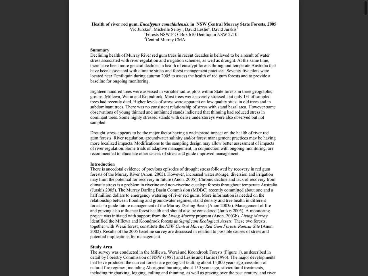 Preview of Health of river red gum, Eucalyptus camaldulensis ... - DBCA Library, accessed July 19, 2025