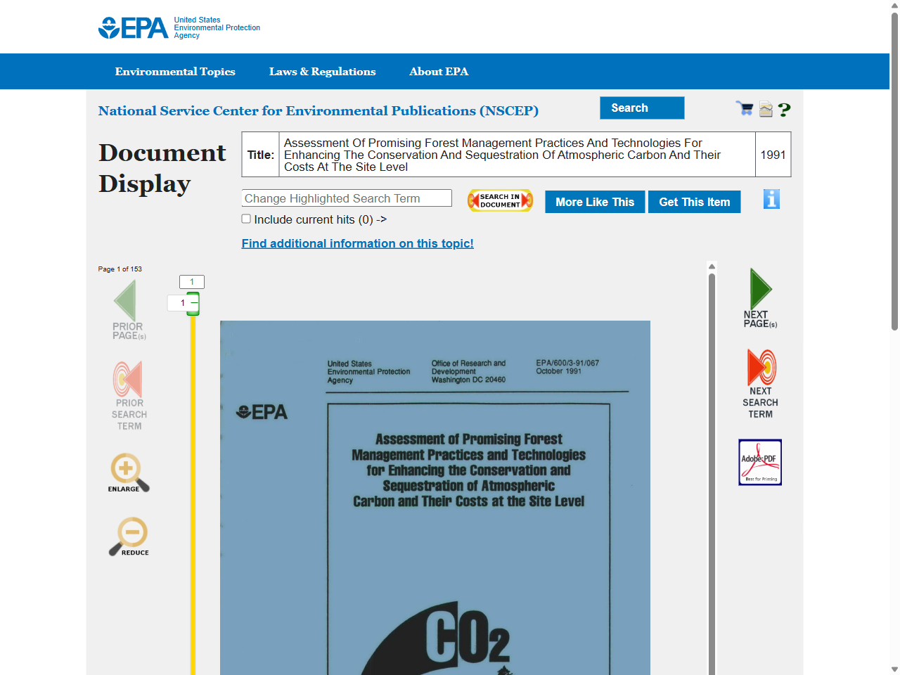 Preview of Assessment Of Promising Forest Management Practices And Technologies For Enhancing The Conservation And Sequestration Of Atmospheric Carbon And Their Costs At The Site Level - epa nepis, accessed May 17, 2025,