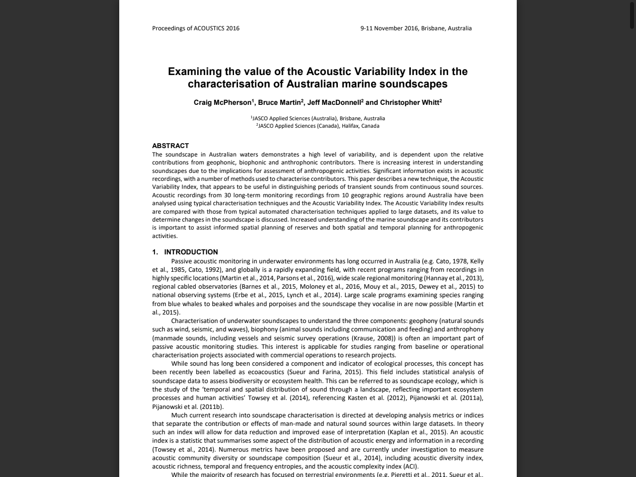Preview of Examining the value of the Acoustic Variability Index in the characterisation of Australian marine soundscapes