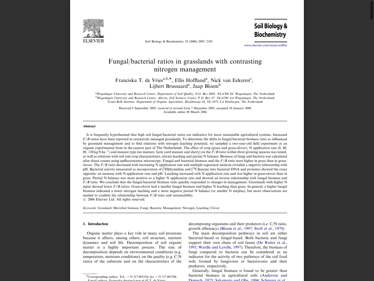 Preview of Fungal/bacterial ratios in grasslands with contrasting nitrogen management, accessed July 19, 2025, 