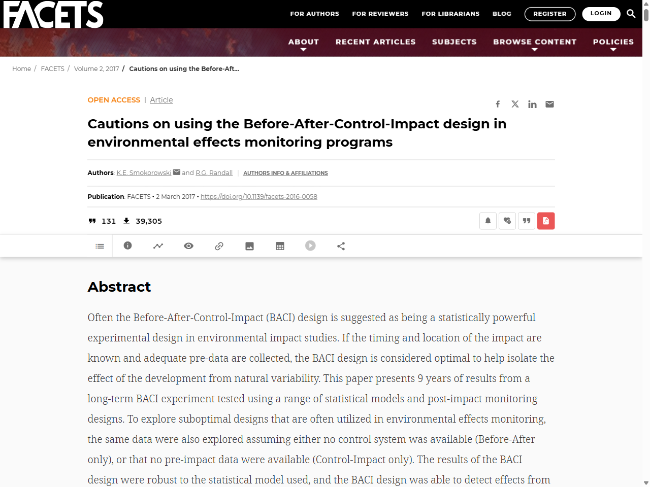 Preview of Cautions on using the Before-After-Control-Impact design in environmental effects monitoring programs - Facets Journal, accessed July 20, 2025, 