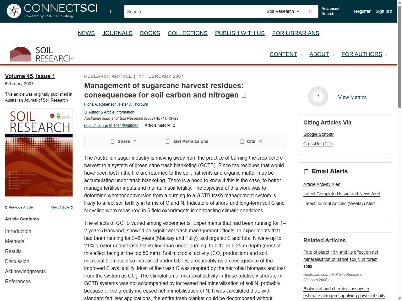 Preview of Management of sugarcane harvest residues: consequences for soil carbon and nitrogen