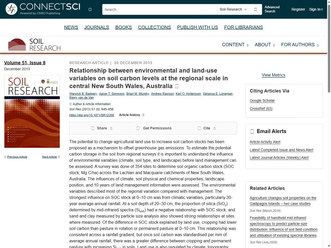 Preview of Relationship between environmental and land-use variables on soil carbon levels at the regional scale in central New South Wales, Australia - CSIRO Publishing