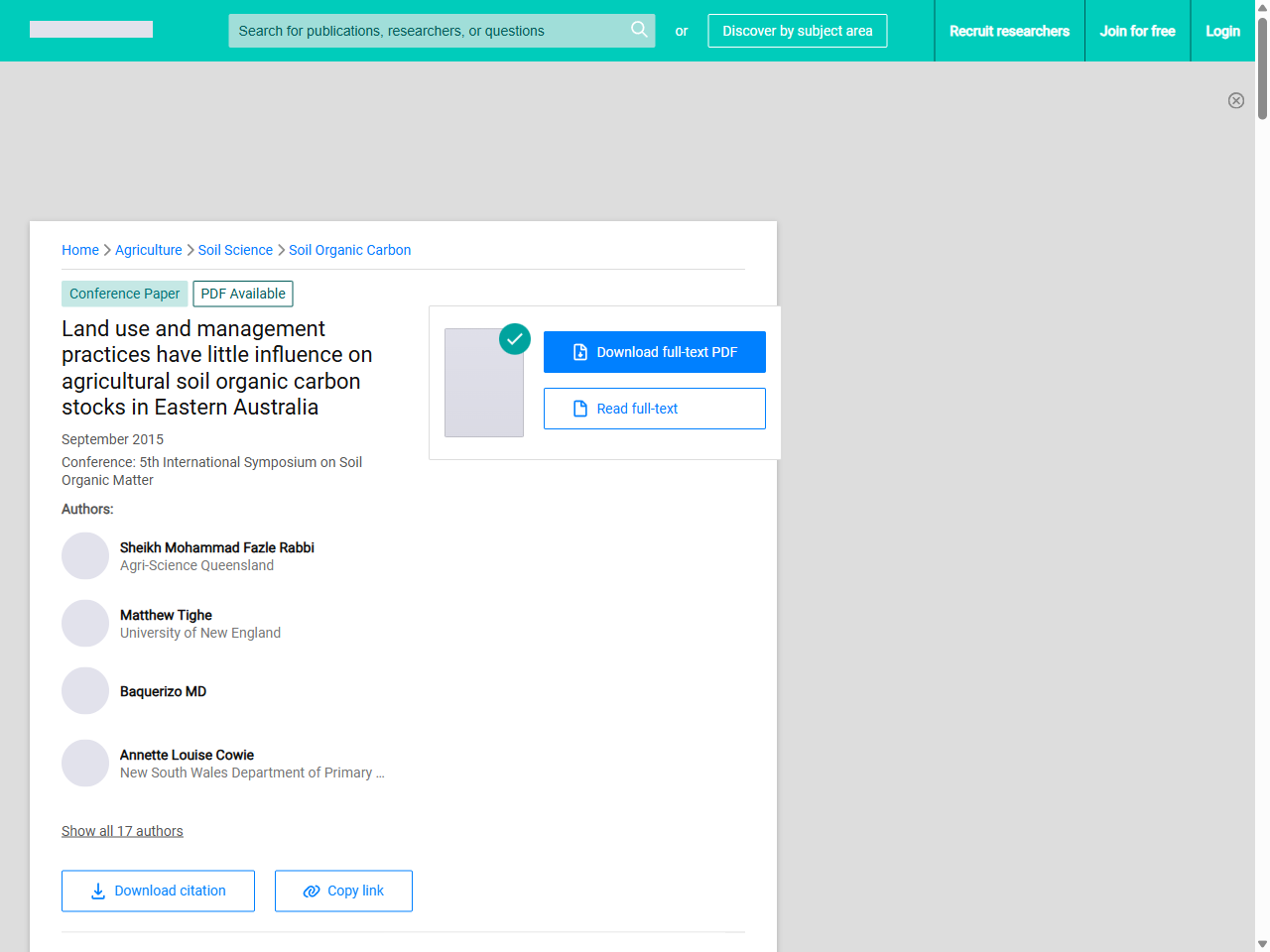 Preview of (PDF) Land use and management practices have little influence on agricultural soil organic carbon stocks in Eastern Australia - ResearchGate, accessed July 6, 2025, 