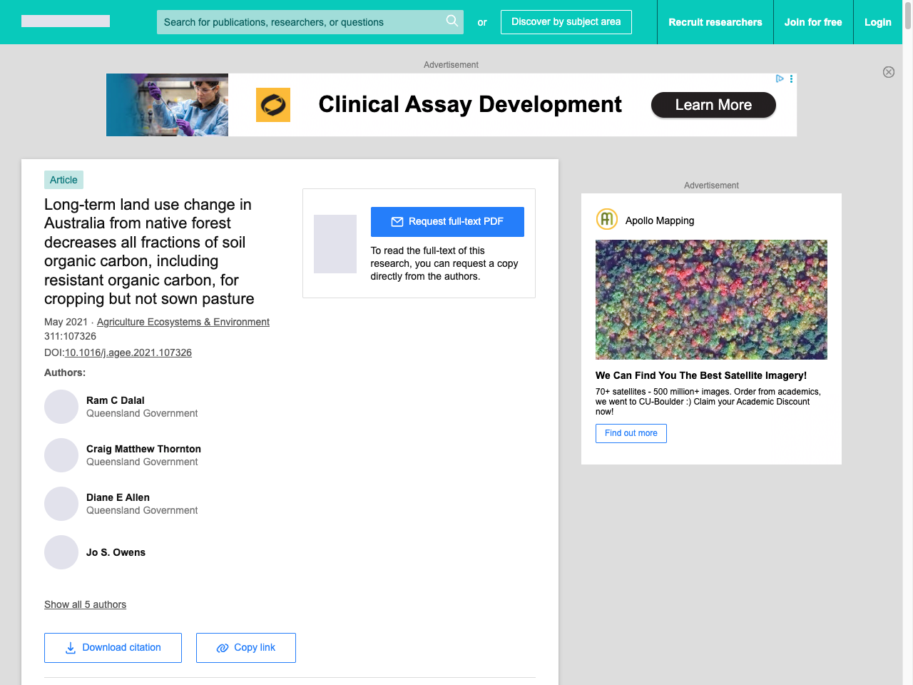 Preview of Long-term land use change in Australia from native forest decreases all fractions of soil organic carbon, including resistant organic carbon, for cropping but not sown pasture - ResearchGate, accessed August 5, 2025,
