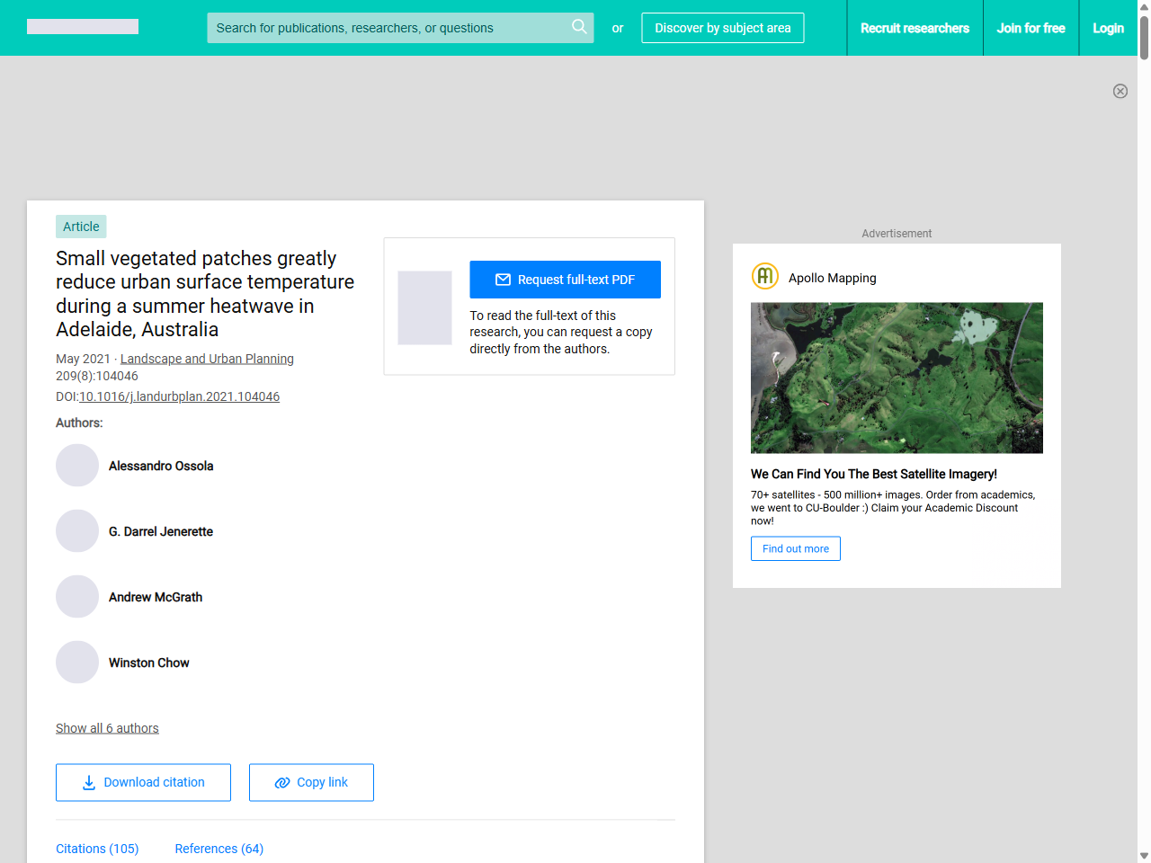 Preview of Small vegetated patches greatly reduce urban surface temperature during a summer heatwave in Adelaide, Australia | Request PDF - ResearchGate, accessed July 13, 2025