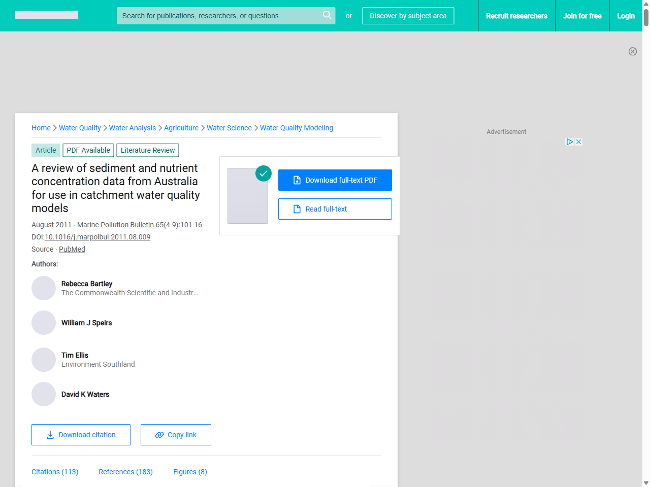 Preview of (PDF) A review of sediment and nutrient concentration data from ..., accessed August 5, 2025