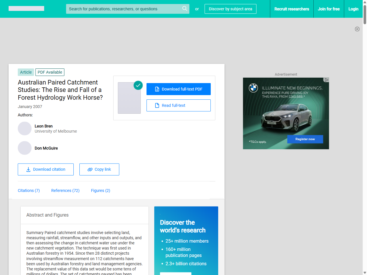 Preview of Australian Paired Catchment Studies: The Rise and Fall of a Forest Hydrology Work Horse?, accessed July 20, 2025, 