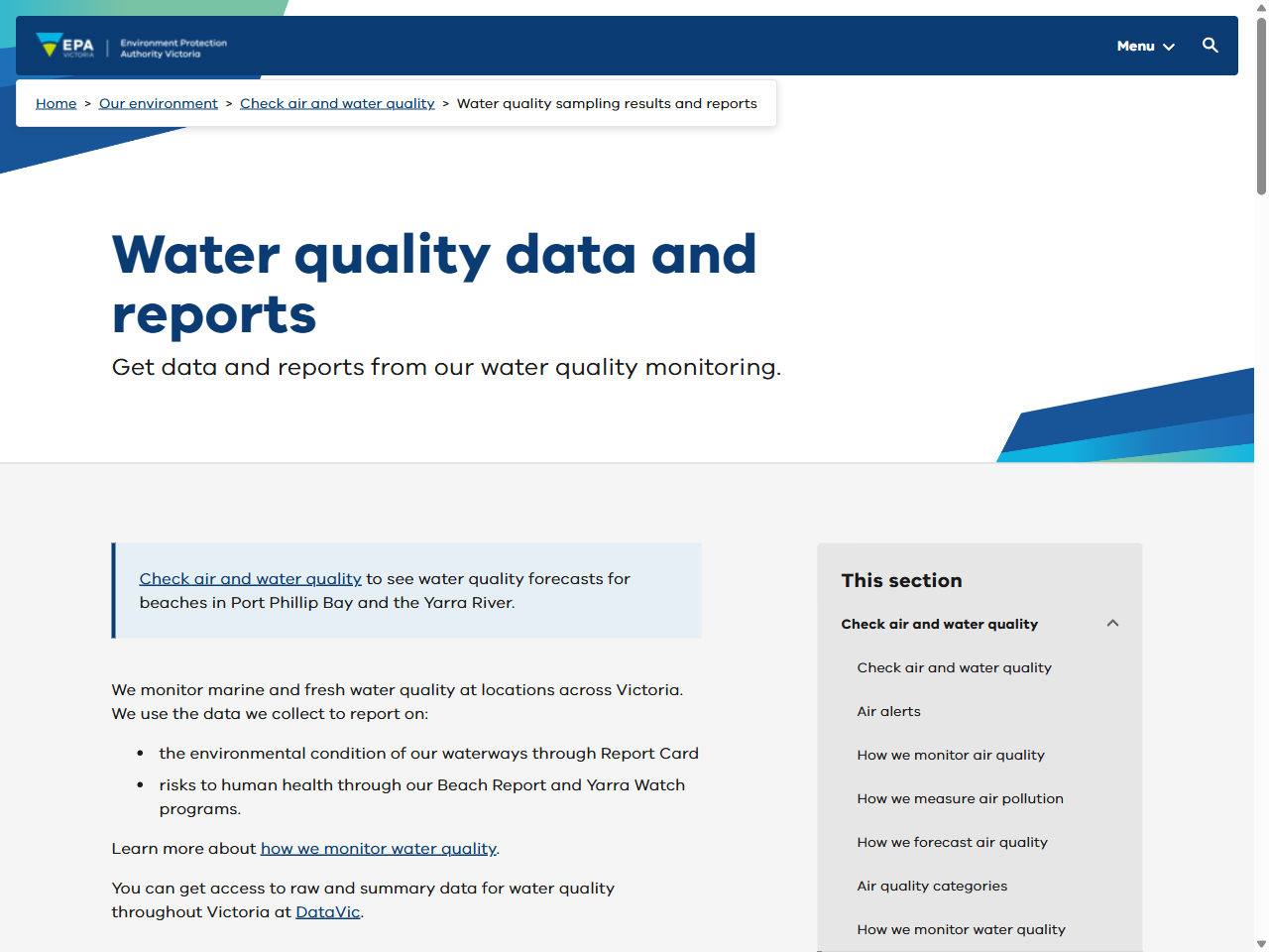 Preview of Water quality data and reports - EPA Victoria, accessed August 12, 2025,