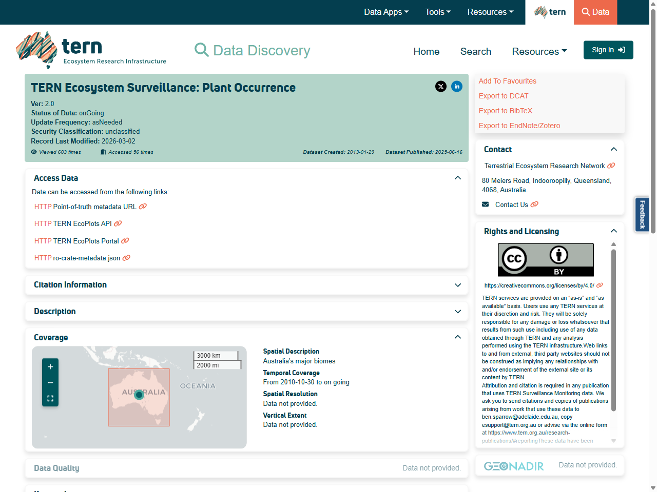Preview of TERN Ecosystem Surveillance: Plant Occurrence - TERN Data Discovery Portal, accessed July 15, 2025