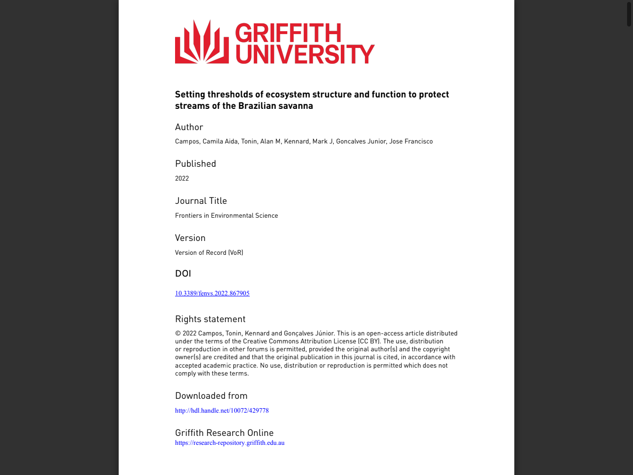 Preview of Setting thresholds of ecosystem structure and function to protect streams of the Brazilian savanna, accessed May 14, 2025, 