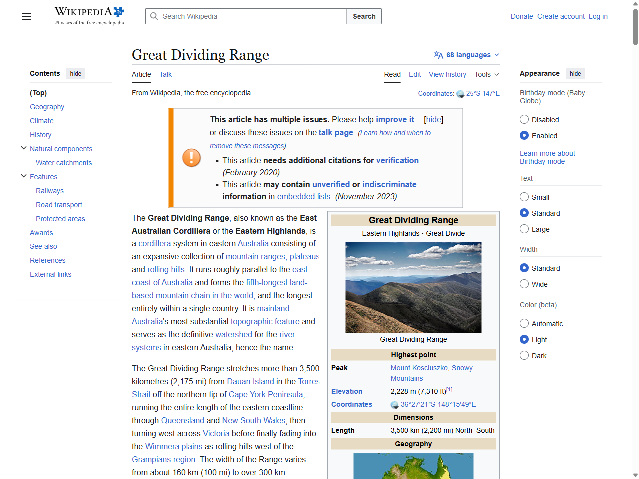 Preview of Great Dividing Range - Wikipedia
