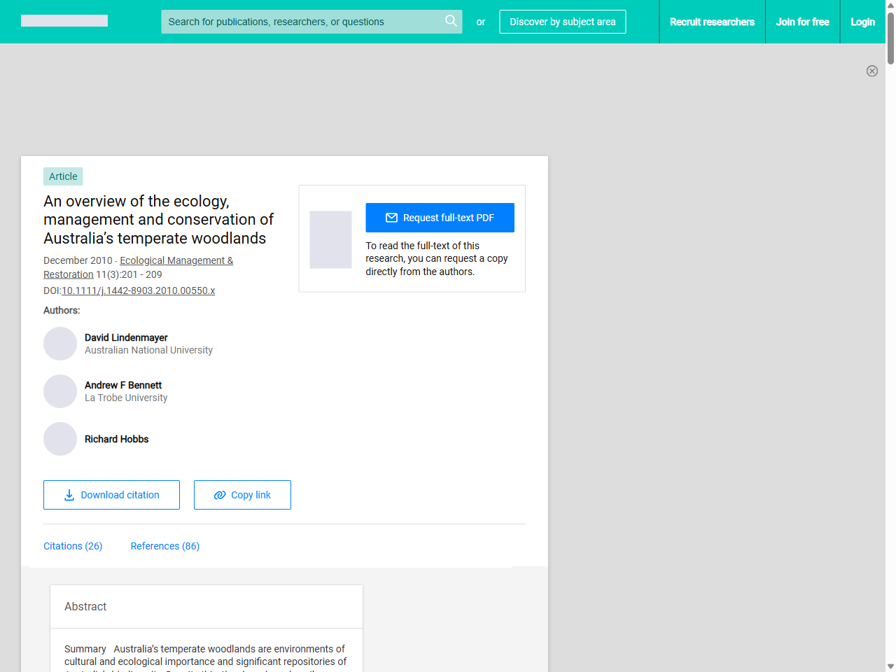 Preview of An overview of the ecology, management and conservation of Australia's temperate woodlands | Request PDF - ResearchGate, accessed July 15, 2025
