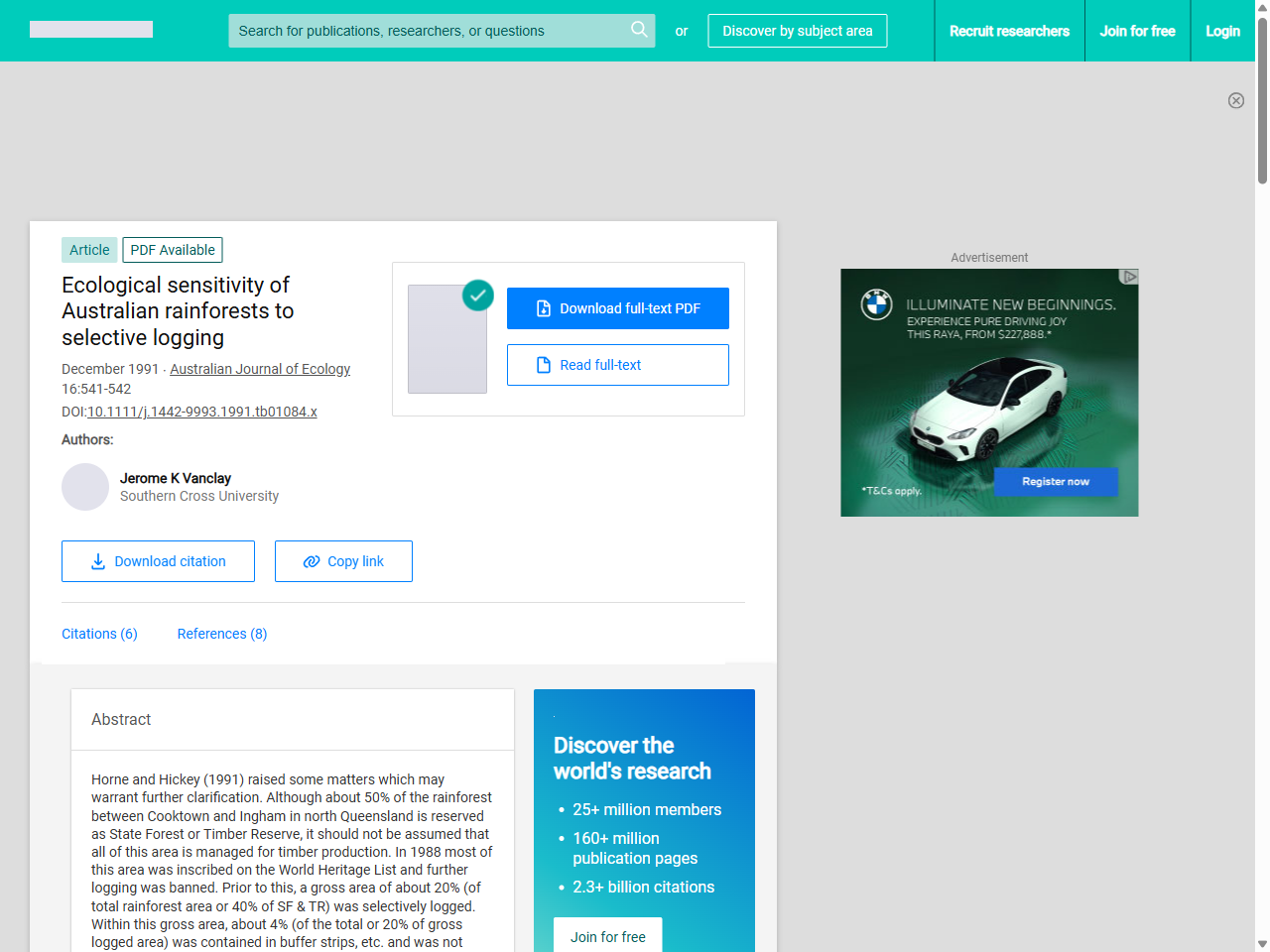 Preview of (PDF) Ecological sensitivity of Australian rainforests to selective logging - ResearchGate, accessed July 20, 2025, 