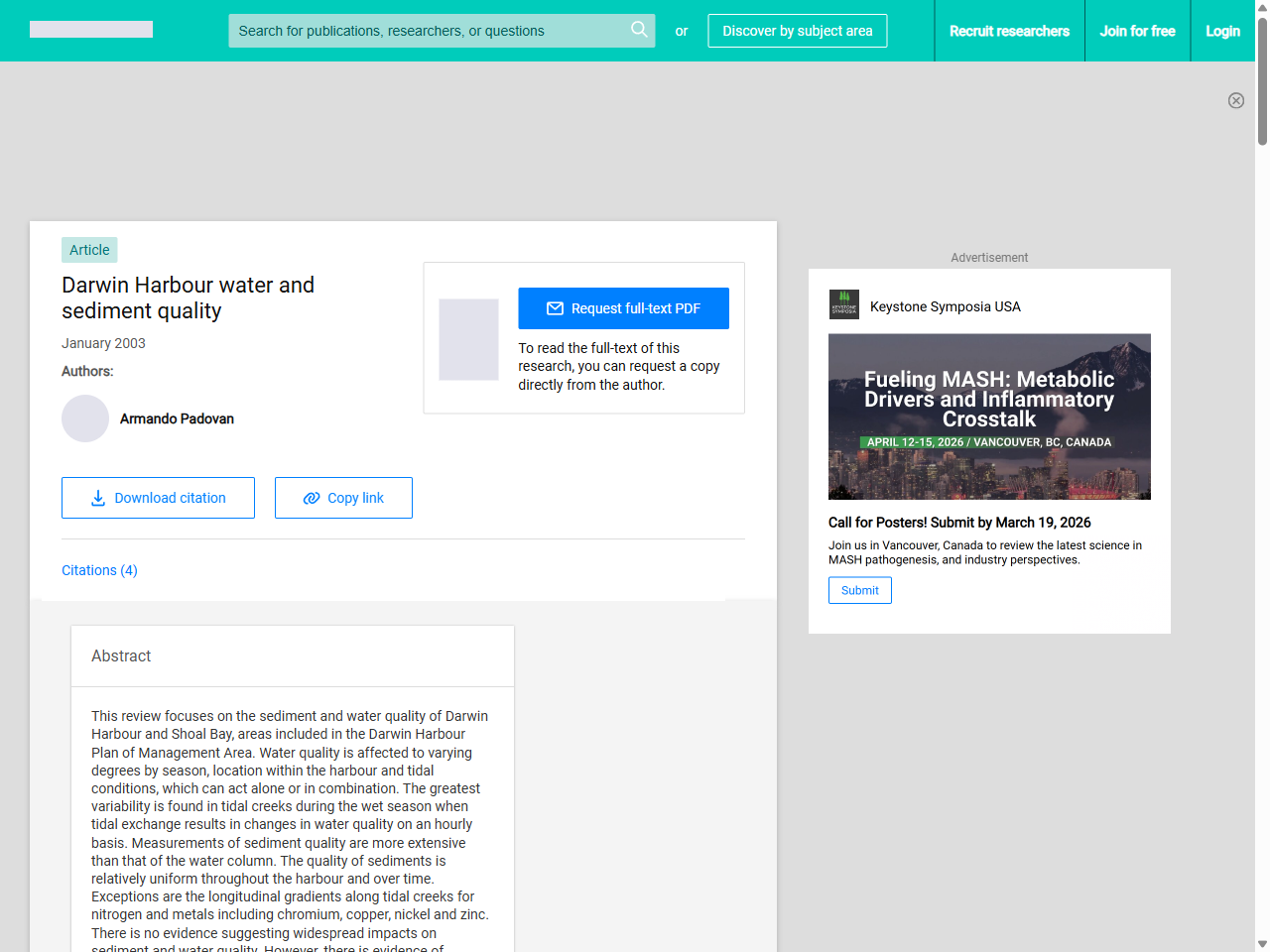 Preview of Darwin Harbour water and sediment quality - ResearchGate, accessed July 25, 2025,