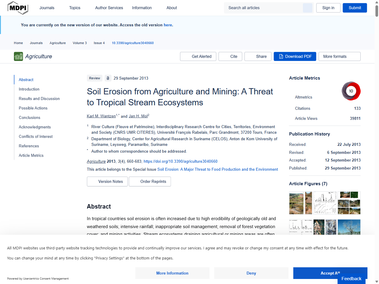 Preview of Soil Erosion from Agriculture and Mining: A Threat to Tropical Stream Ecosystems - MDPI