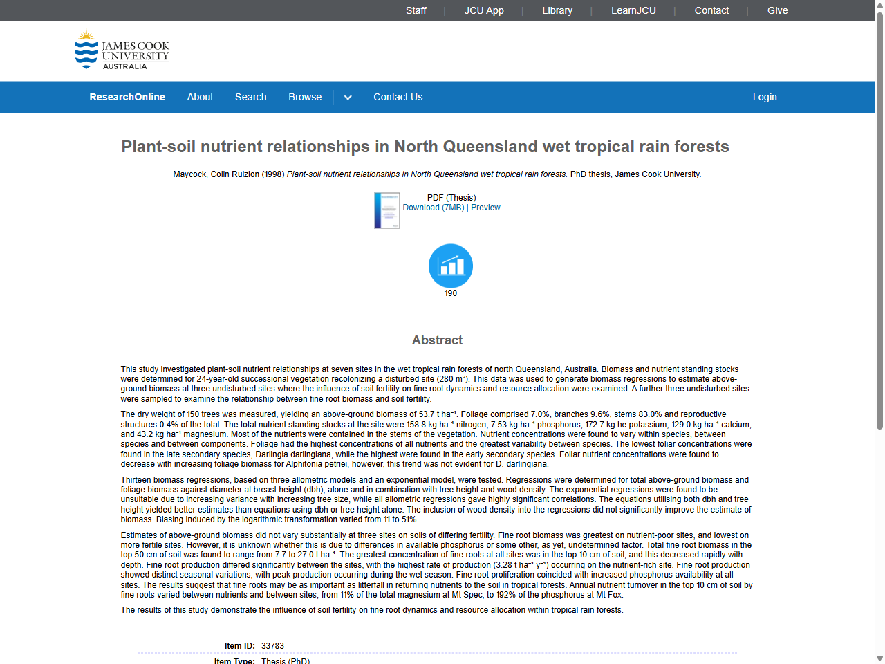 Preview of Nutrient relationships of tree species in a New South Wales Subtropical rainforest (Turner & Lambert 1990)