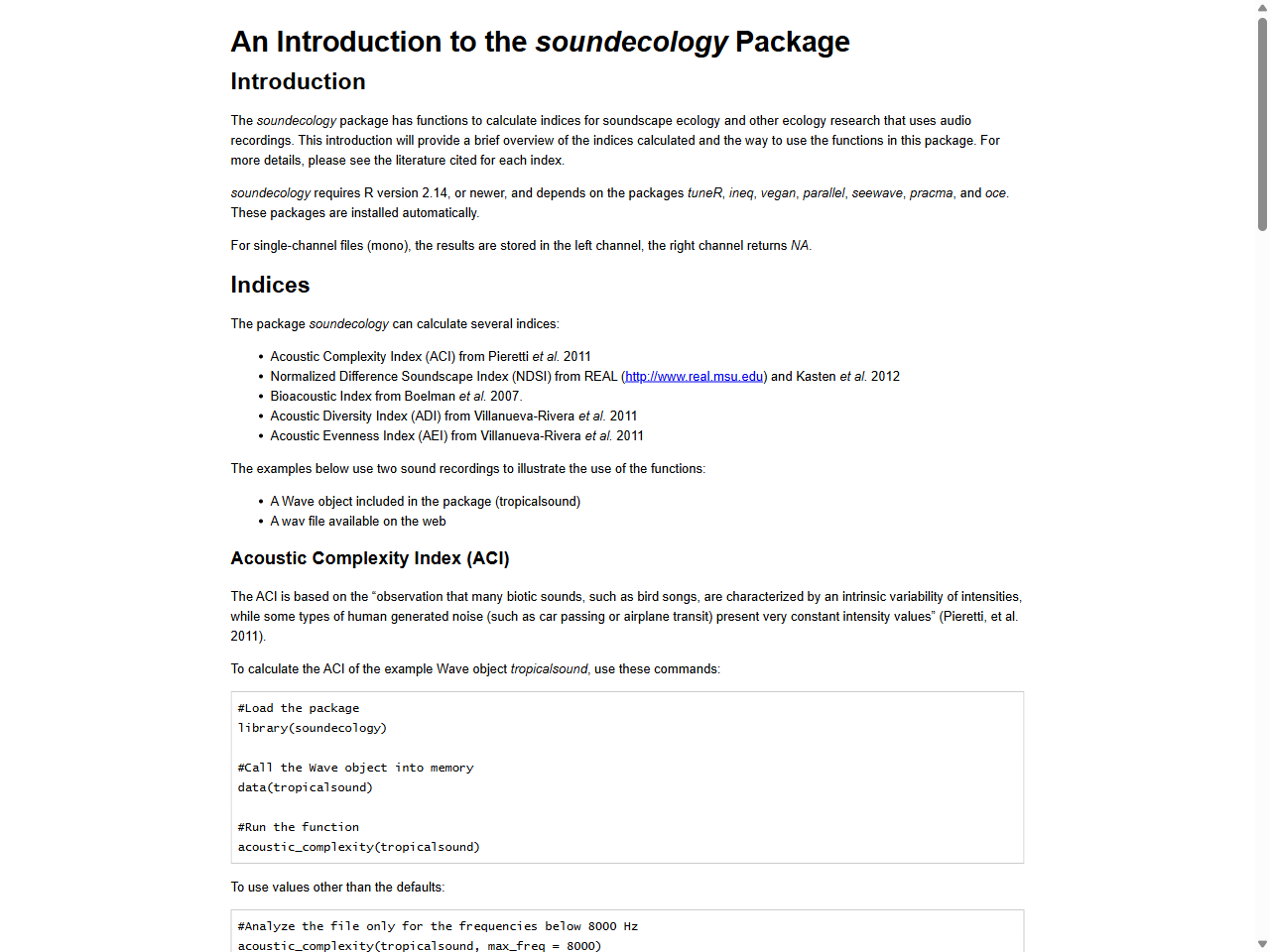 Preview of An Introduction to the soundecology package - R-project.org