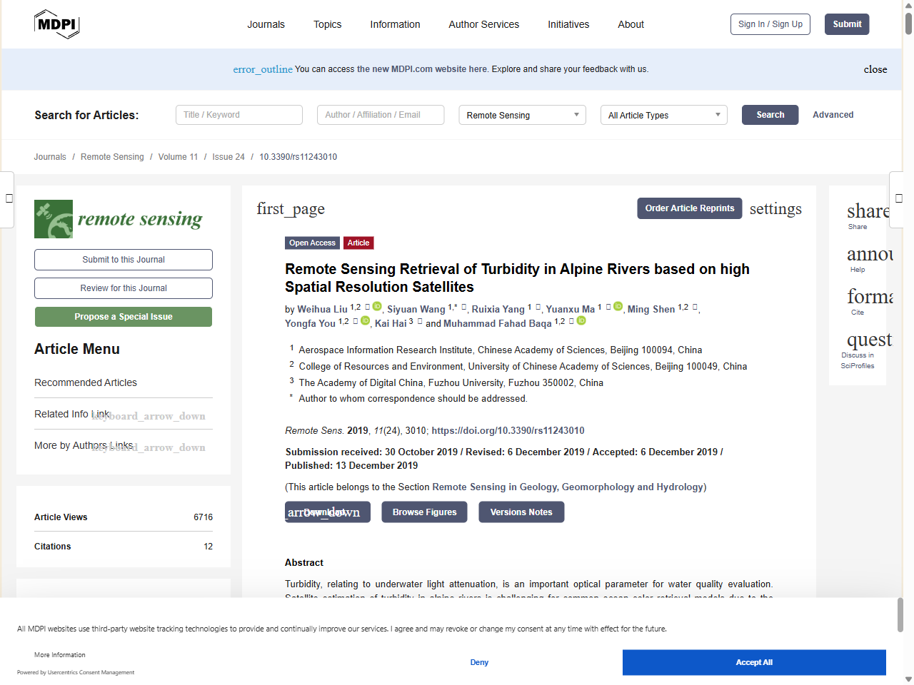 Preview of Remote Sensing Retrieval of Turbidity in Alpine Rivers based on high Spatial Resolution Satellites - MDPI