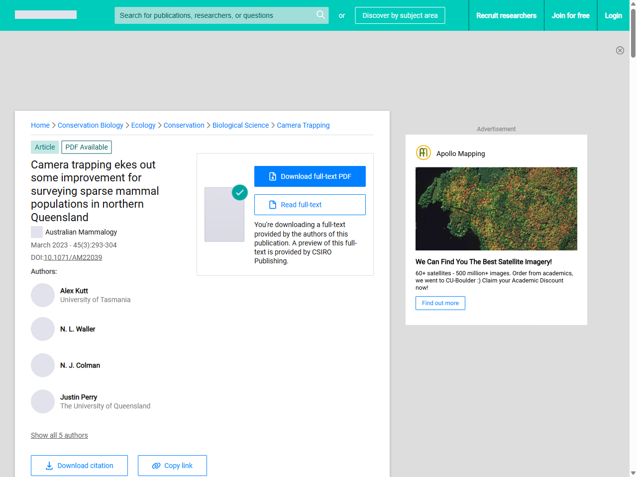 Preview of Camera trapping ekes out some improvement for surveying sparse mammal populations in northern Queensland - ResearchGate