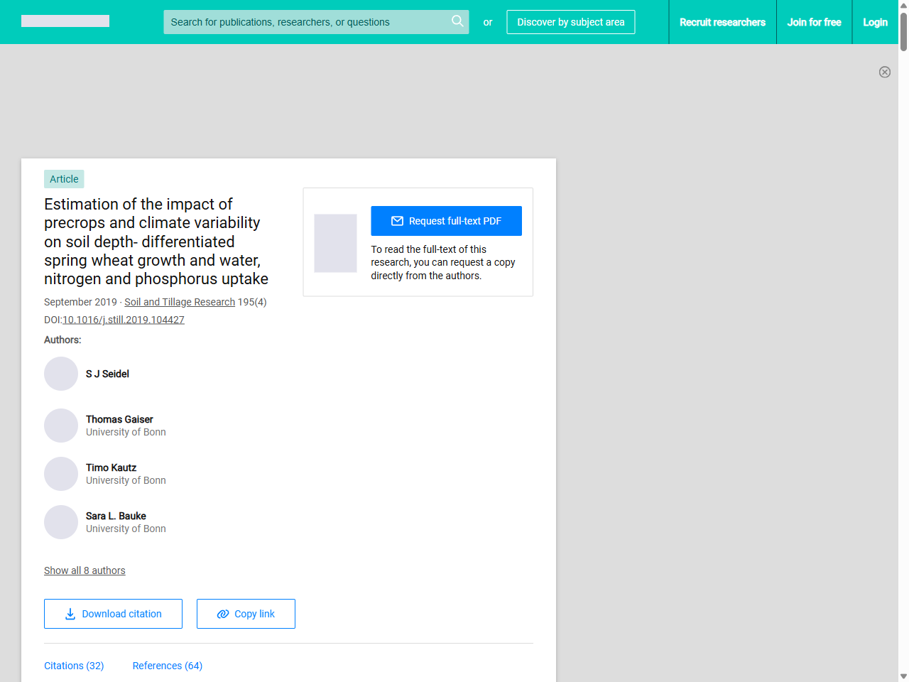 Preview of Estimation of the impact of precrops and climate variability on soil depth- differentiated spring wheat growth and water, nitrogen and phosphorus uptake | Request PDF - ResearchGate, accessed May 16, 2025, 