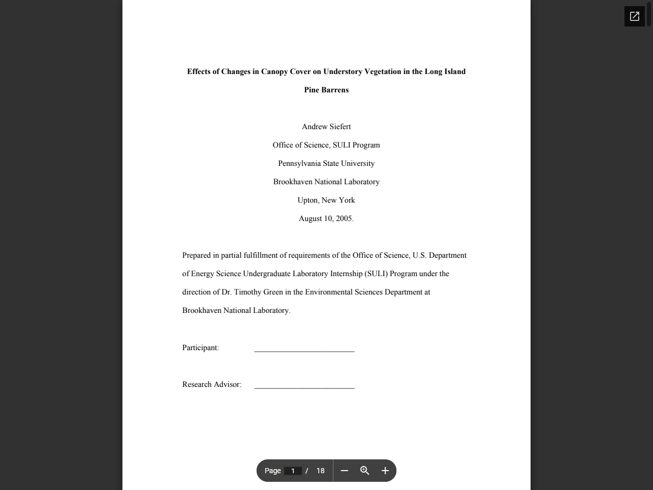 Preview of Effects of Changes in Canopy Cover on Understory Vegetation in the Long Island Pine Barrens Andrew Siefert Office of Science, SU, accessed July 15, 2025