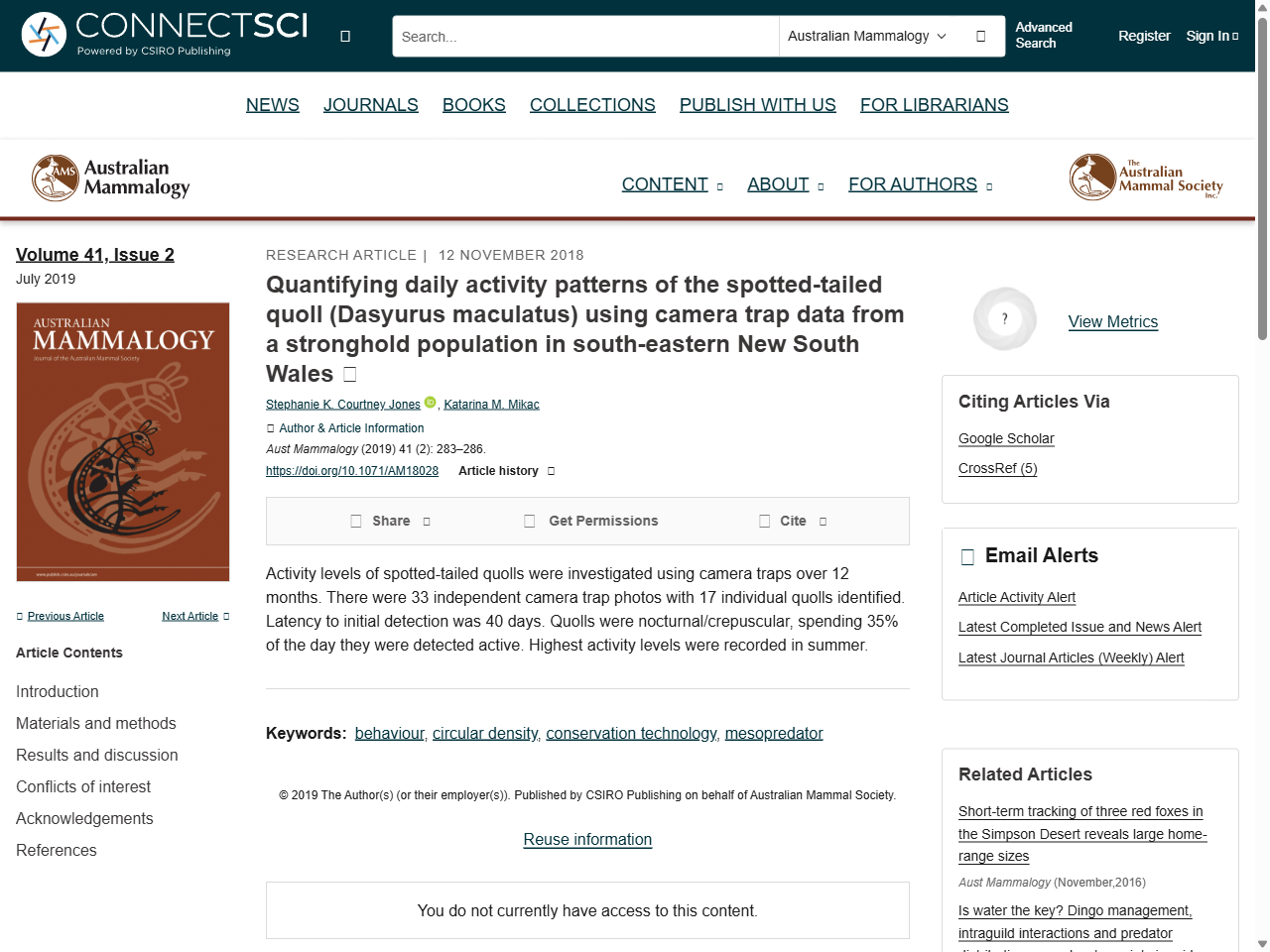 Preview of Quantifying daily activity patterns of the spotted ... - CSIRO Publishing