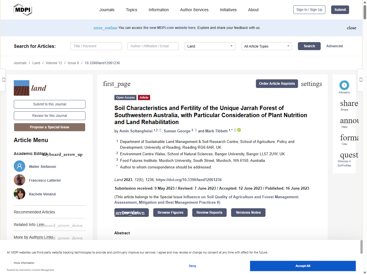 Preview of Al-Beidh, S., & Al-Tawaha, A. R. M. (2023). Basic Properties and Mineralogy of Soils and Their Impact on the Growth of Jarrah Forest in Southwestern Australia. Land, 12(6), 1236.