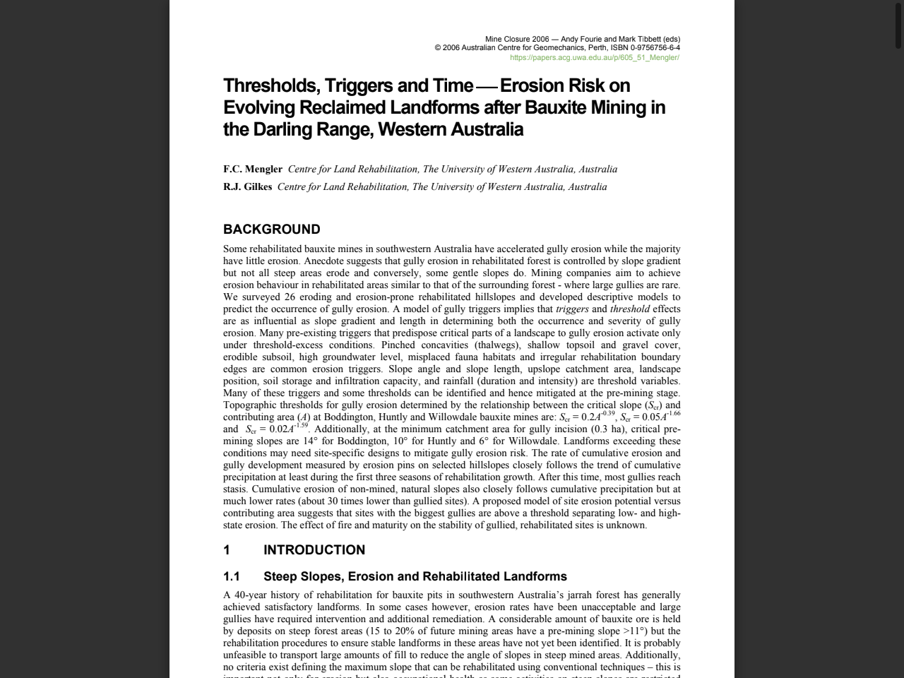 Preview of Thresholds, Triggers and Time Erosion Risk on Evolving Reclaimed Landforms after Bauxite Mining in the Darling Range, Western Australia, accessed August 1, 2025, 