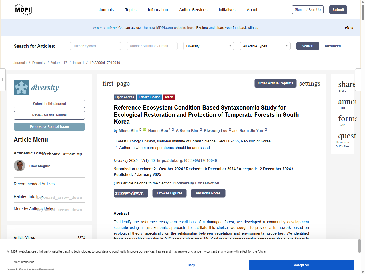 Preview of Reference Ecosystem Condition-Based Syntaxonomic Study for Ecological Restoration and Protection of Temperate Forests in South Korea - MDPI, accessed July 13, 2025, 