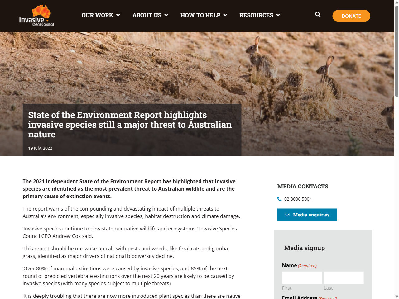 Preview of State of the Environment Report highlights invasive species still a major threat to Australian nature, accessed July 13, 2025