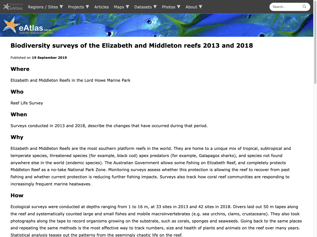 Preview of Biodiversity surveys of the Elizabeth and Middleton reefs 2013 and 2018 | eAtlas, accessed August 3, 2025, 