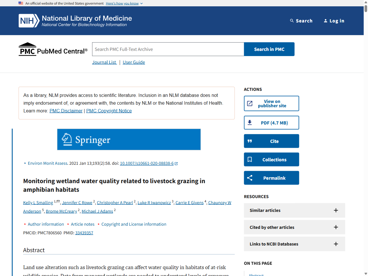Preview of Monitoring wetland water quality related to livestock grazing in amphibian habitats, accessed July 25, 2025,