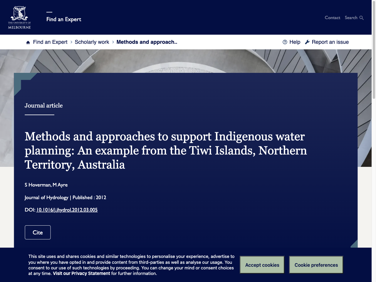 Preview of Methods and approaches to support Indigenous water planning: An example from the Tiwi Islands, Northern Territory, Australia - Find an Expert - The University of Melbourne, accessed August 1, 2025, 