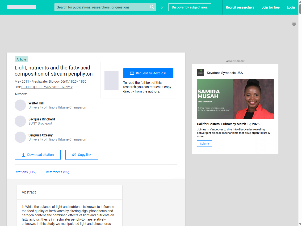 Preview of Light, nutrients and the fatty acid composition of stream periphyton - ResearchGate, accessed July 21, 2025, 