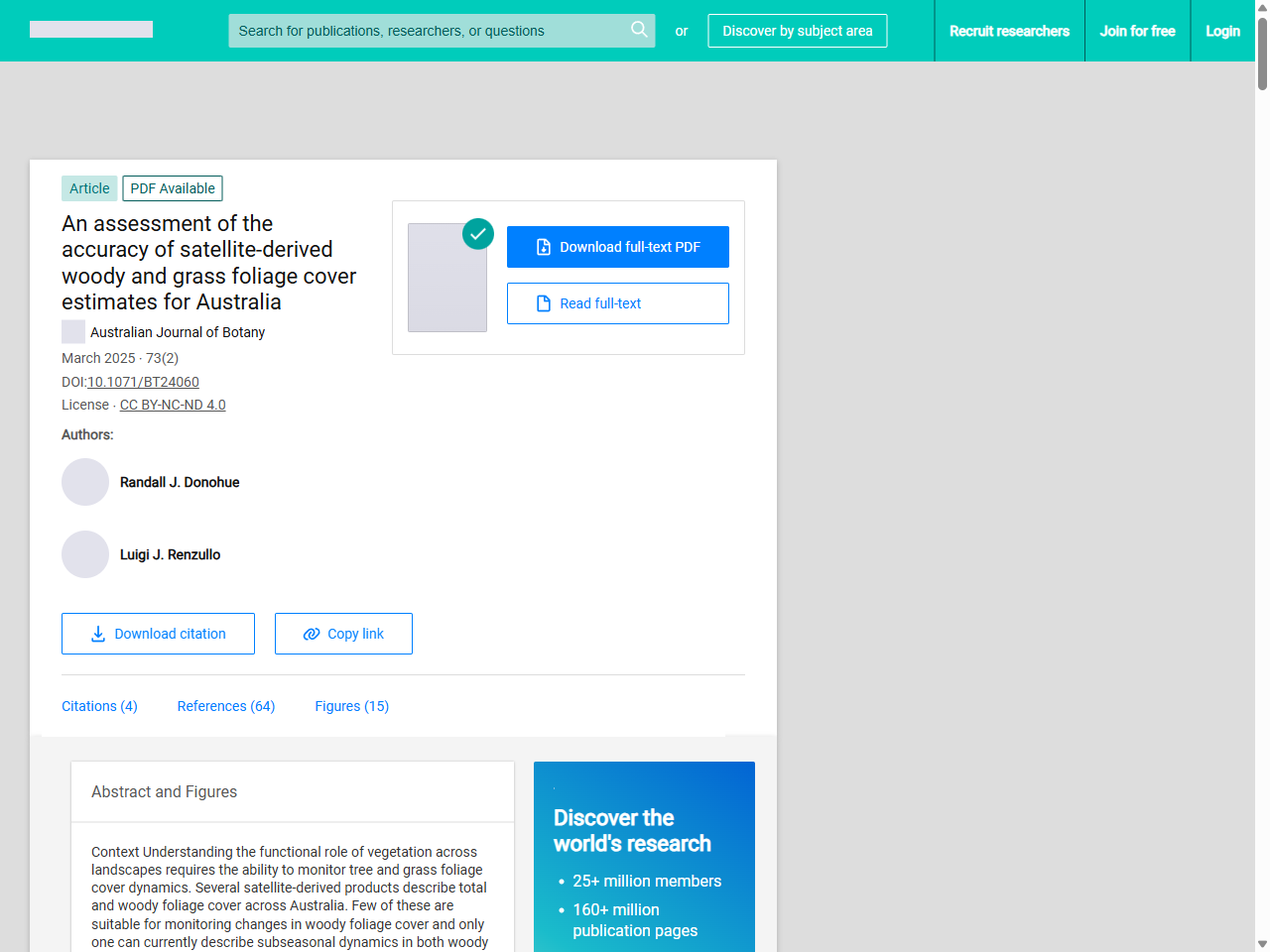 Preview of An assessment of the accuracy of satellite-derived woody and grass foliage cover estimates for Australia - ResearchGate, accessed May 17, 2025,
