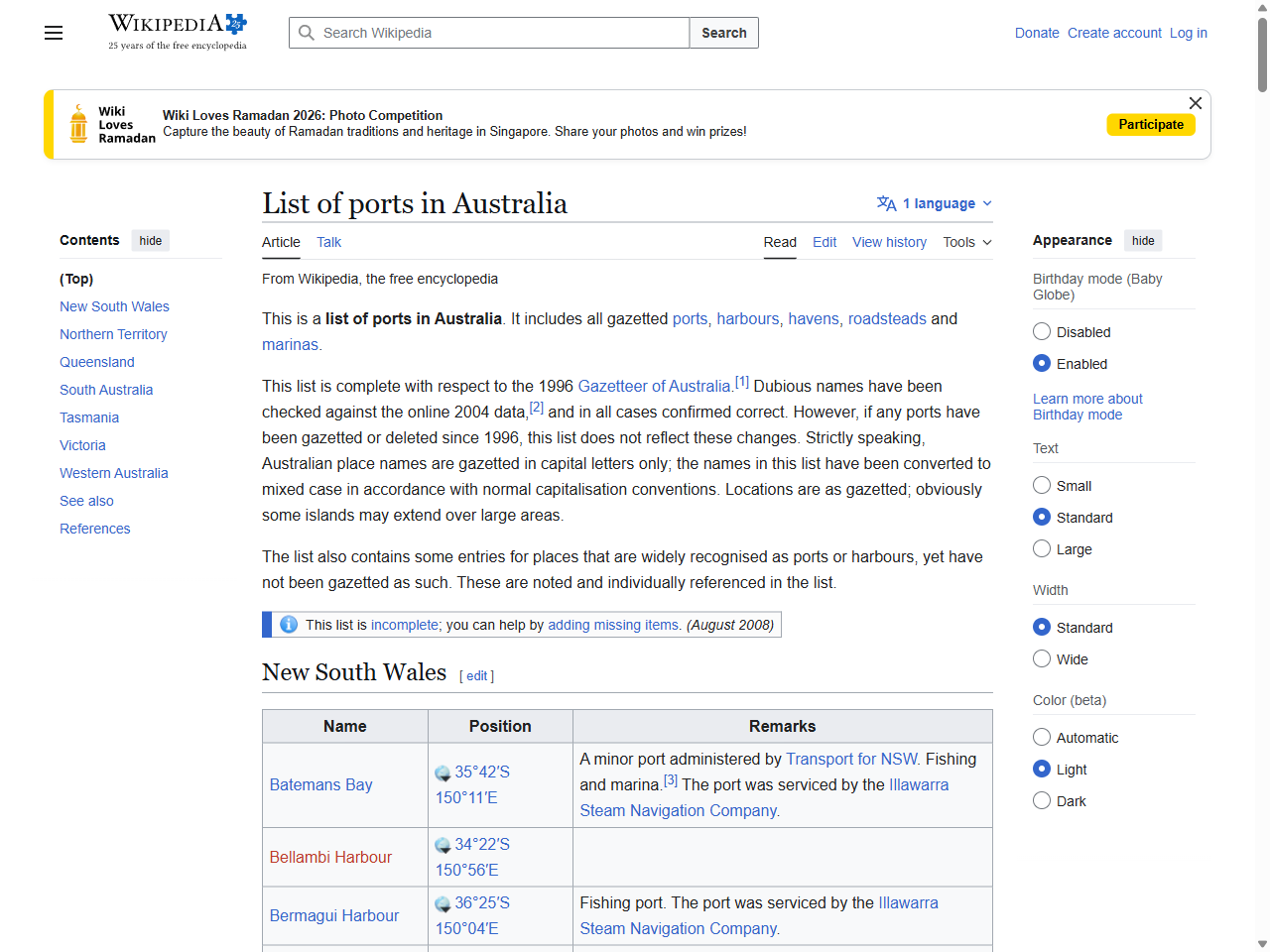 Preview of List of ports in Australia - Wikipedia, accessed August 1, 2025,