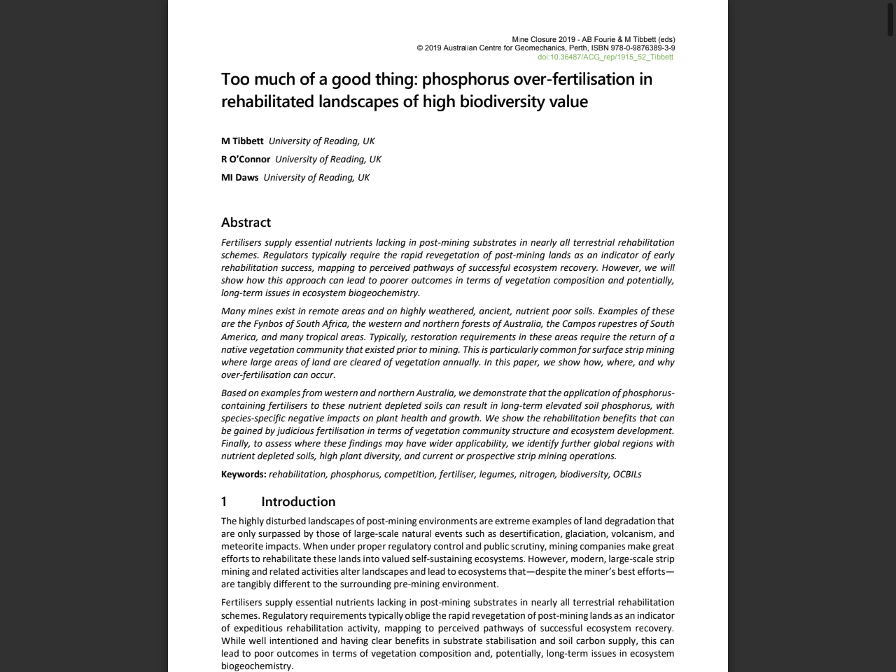 Preview of Too much of a good thing: phosphorus over-fertilisation in rehabilitated landscapes of high biodiversity value - Australian Centre for Geomechanics, accessed August 11, 2025