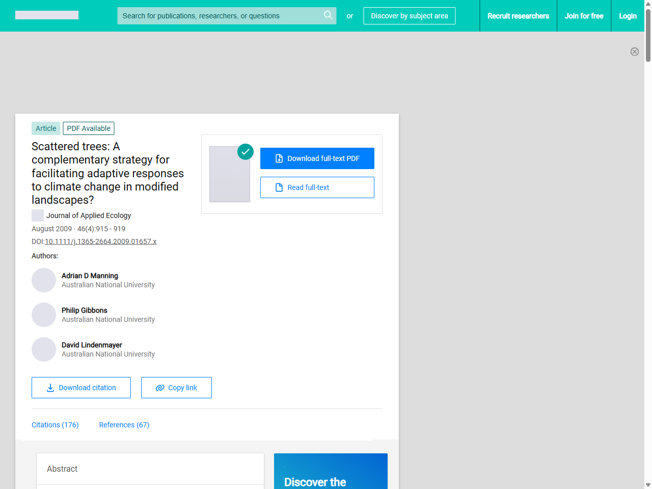 Preview of (PDF) Scattered trees: A complementary strategy for facilitating adaptive responses to climate change in modified landscapes? - ResearchGate, accessed July 23, 2025