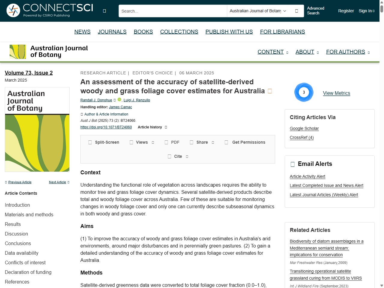 Preview of An assessment of the accuracy of satellite-derived woody and grass foliage cover estimates for Australia - CSIRO PUBLISHING | Australian Journal of Botany, accessed August 12, 2025, 