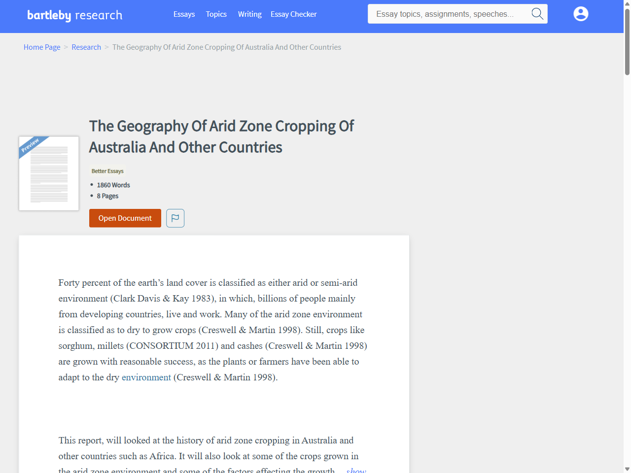 Preview of The Geography Of Arid Zone Cropping Of Australia And Other Countries - Bartleby.com, accessed July 27, 2025,