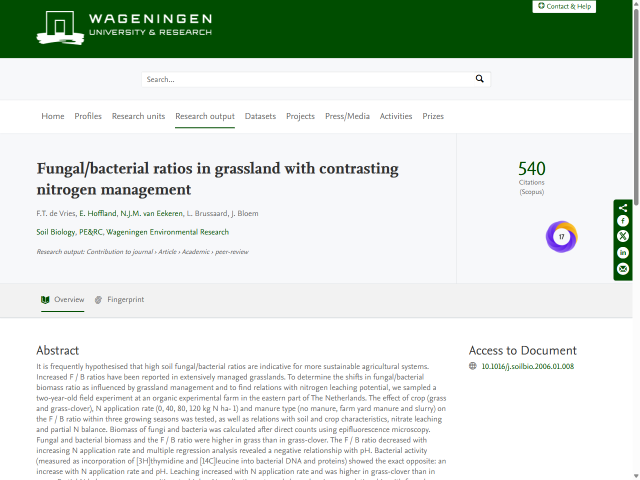 Preview of Fungal/bacterial ratios in grassland with contrasting nitrogen management - Wageningen University & Research, accessed July 28, 2025