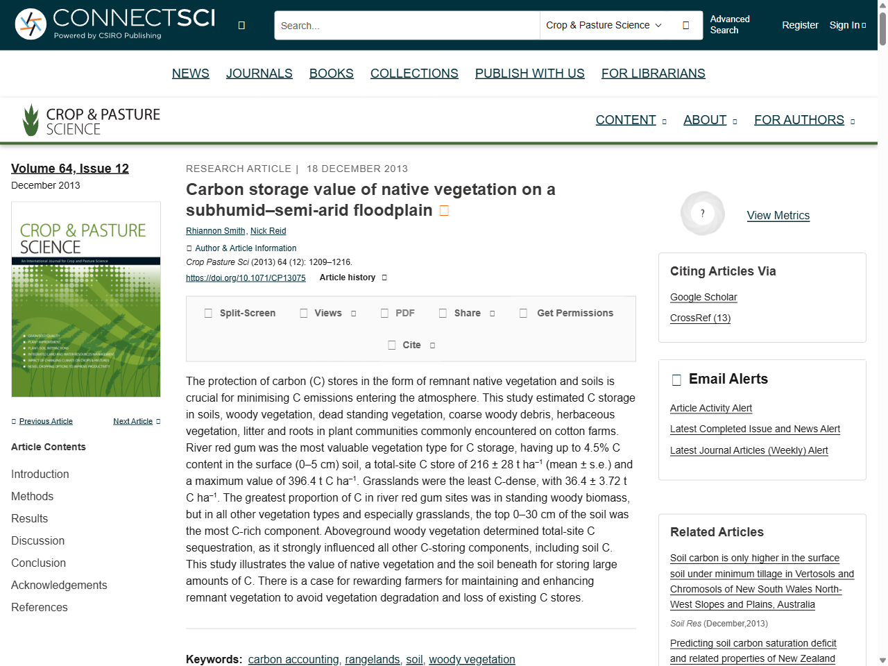 Preview of Carbon storage in temperate and semi-arid Australian plant communities containing cotton