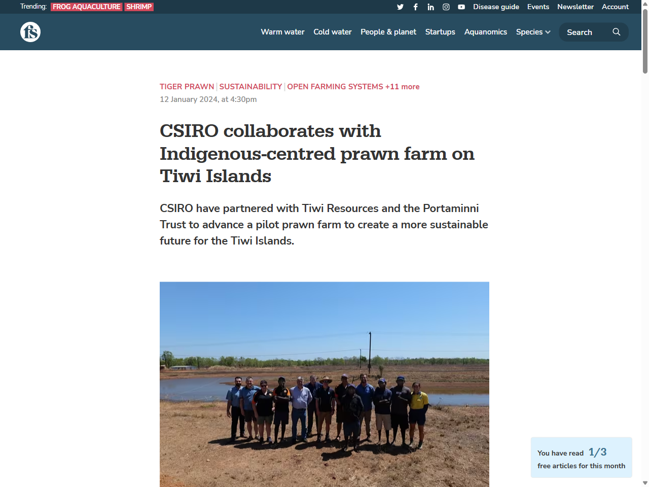 Preview of CSIRO collaborates with Indigenous-centred prawn farm on Tiwi Islands | The Fish Site, accessed July 27, 2025,