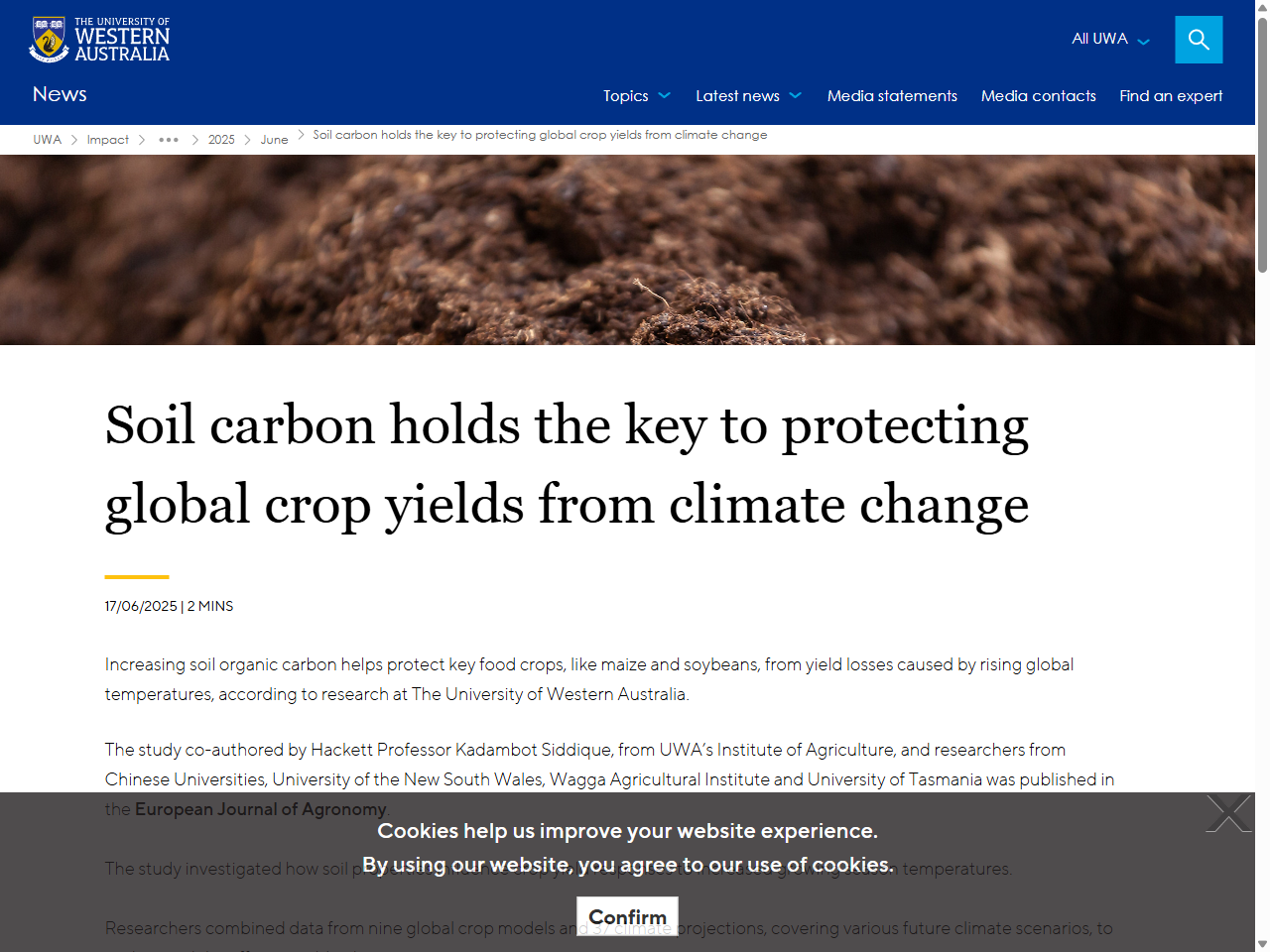 Preview of Soil carbon holds the key to protecting global crop yields from climate change - The University of Western Australia, accessed July 6, 2025, 