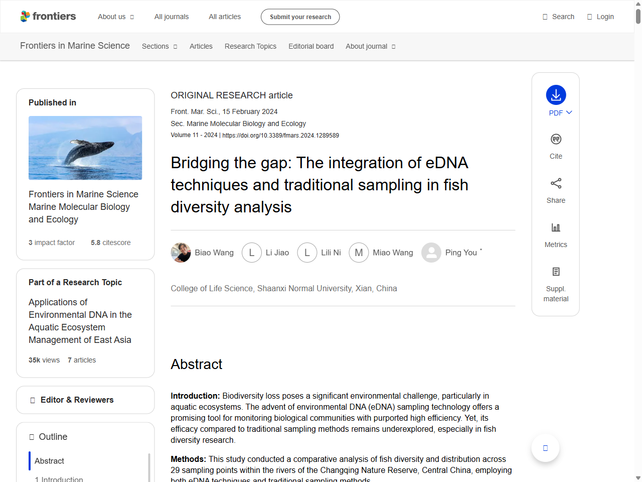 Preview of Bridging the gap: The integration of eDNA techniques and traditional sampling in fish diversity analysis - Frontiers, accessed August 10, 2025