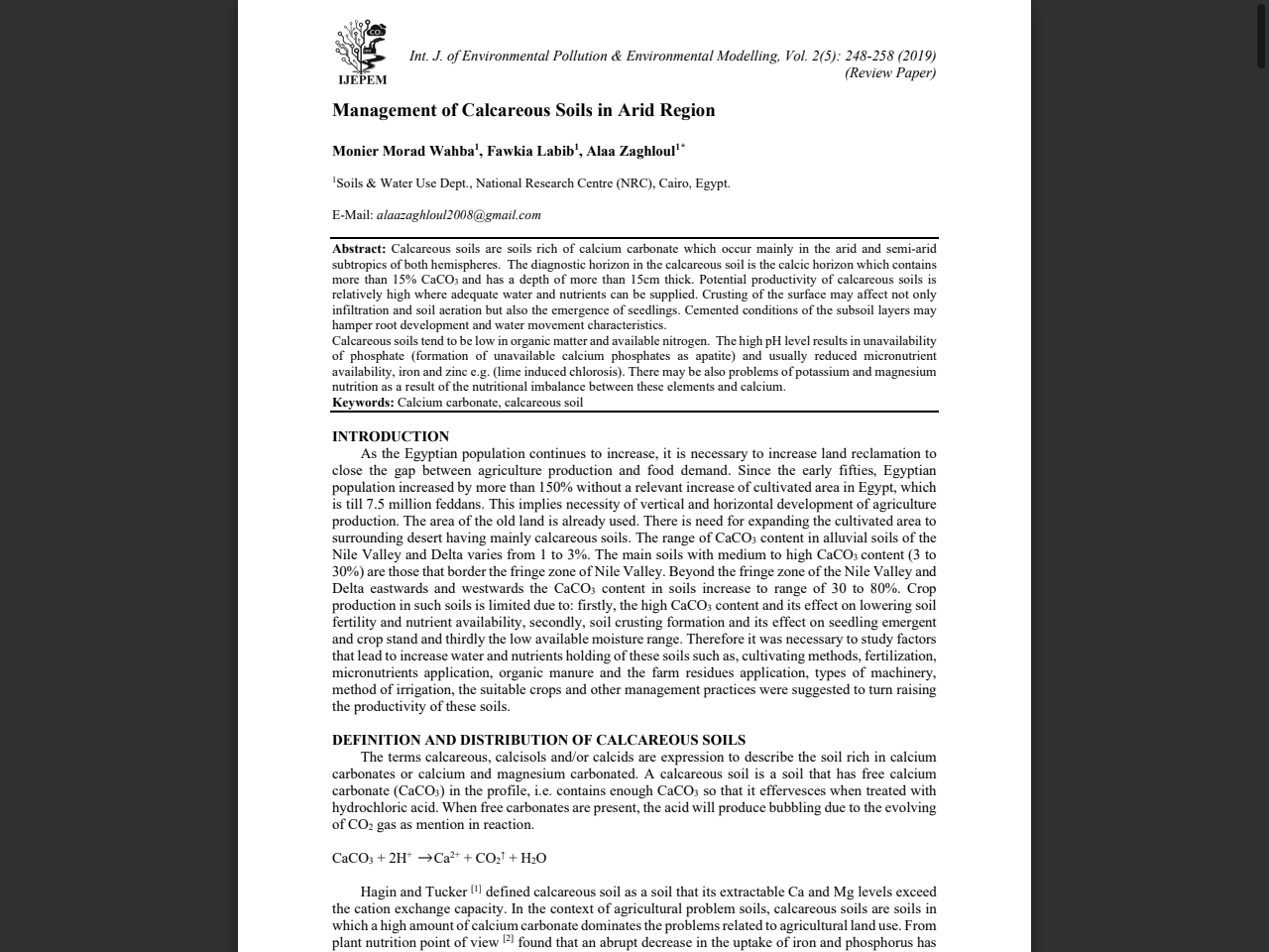 Preview of Management of Calcareous Soils in Arid Region - IJEPEM