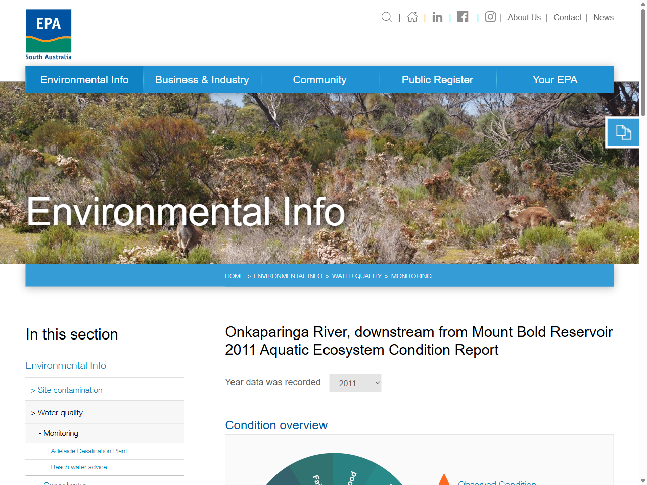 Preview of Onkaparinga River, downstream from Mount Bold Reservoir 2011 Aquatic Ecosystem Condition Report - EPA SA, accessed July 13, 2025, 