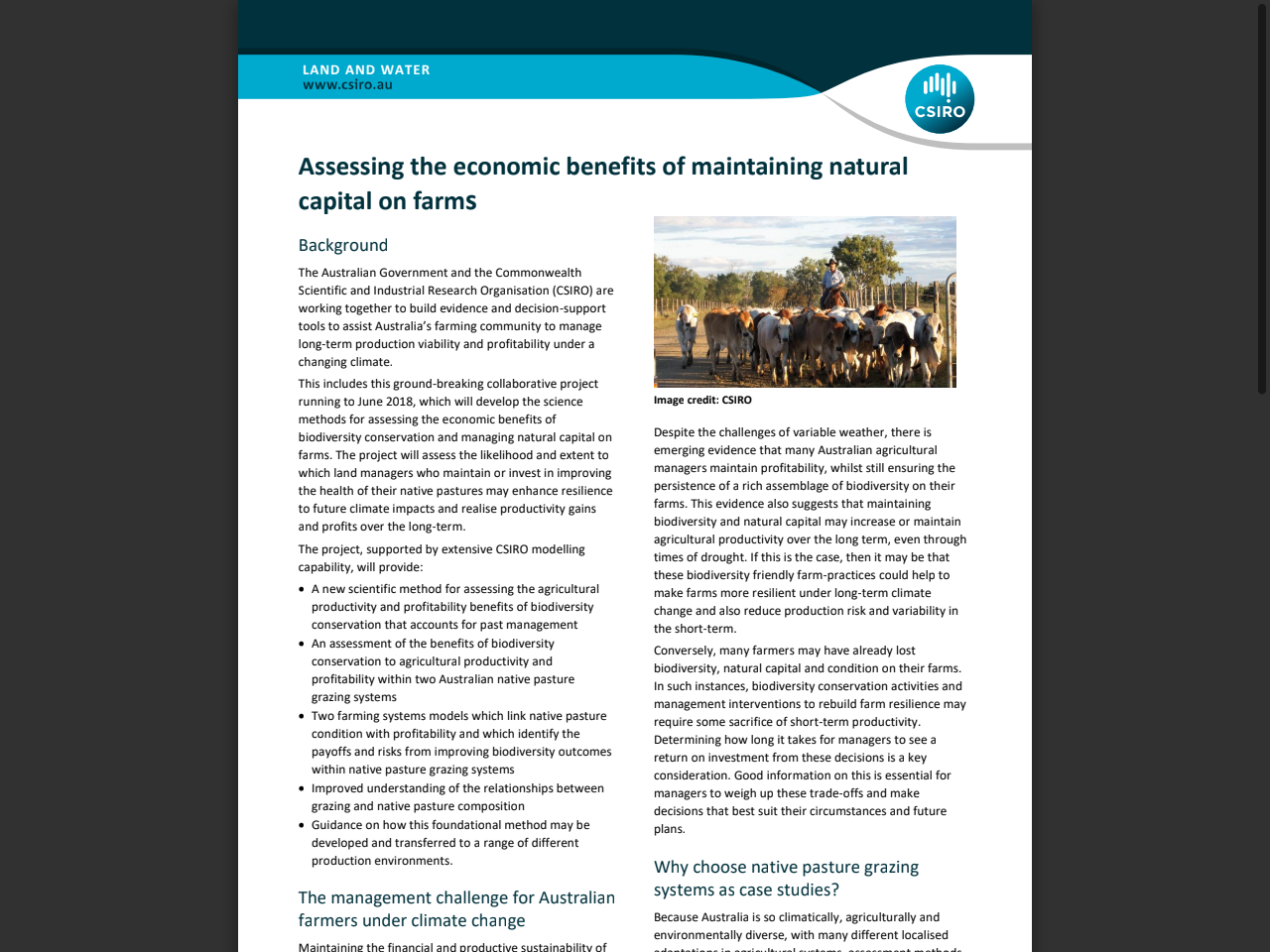 Preview of Assessing the economic benefits of maintaining natural capital on farms - CSIRO Research